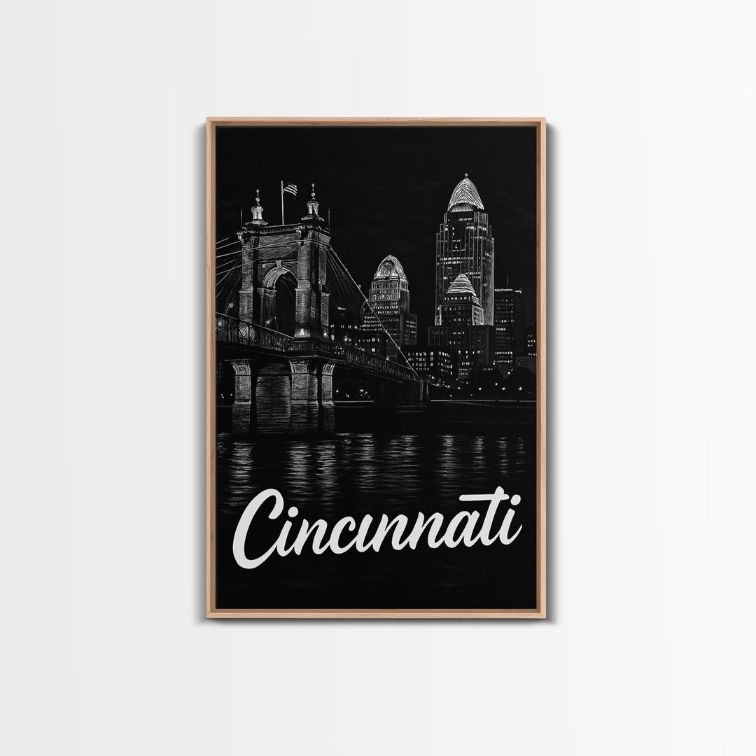 Cincinnati Travel Poster, Canvas Print, Night Street Poster Art, Cincinnati Poster Print, Travel Art Print, City Travel Prints