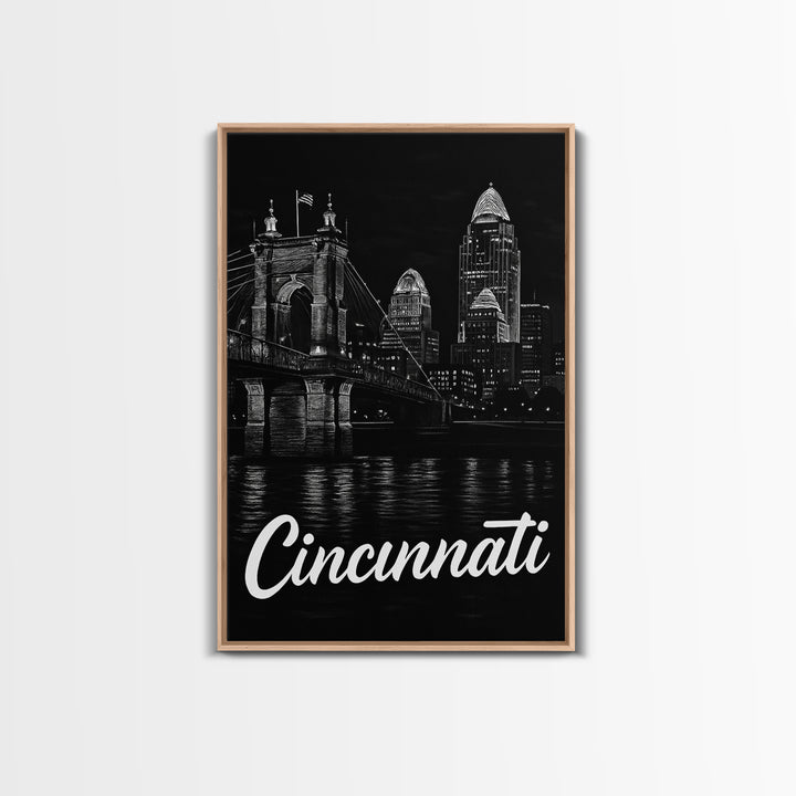Cincinnati Travel Poster, Canvas Print, Night Street Poster Art, Cincinnati Poster Print, Travel Art Print, City Travel Prints