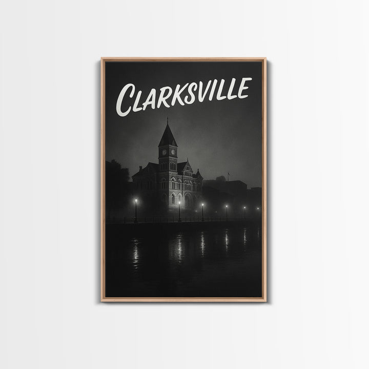 Clarksville Tennessee Travel Poster, Canvas Print, Night Street Poster Art, Clarksville Travel Art, Watercolor Downtown Skyline, Art Print