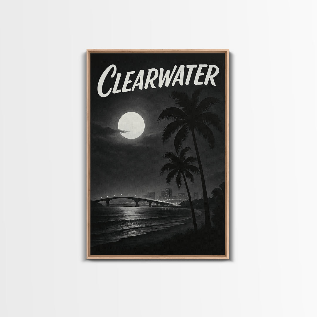 Clearwater Florida Travel Poster, Framed Canvas Print, Dark Moody City Wall Art, Clearwater Wall Art, Travel Poster Set, Travel Art Print