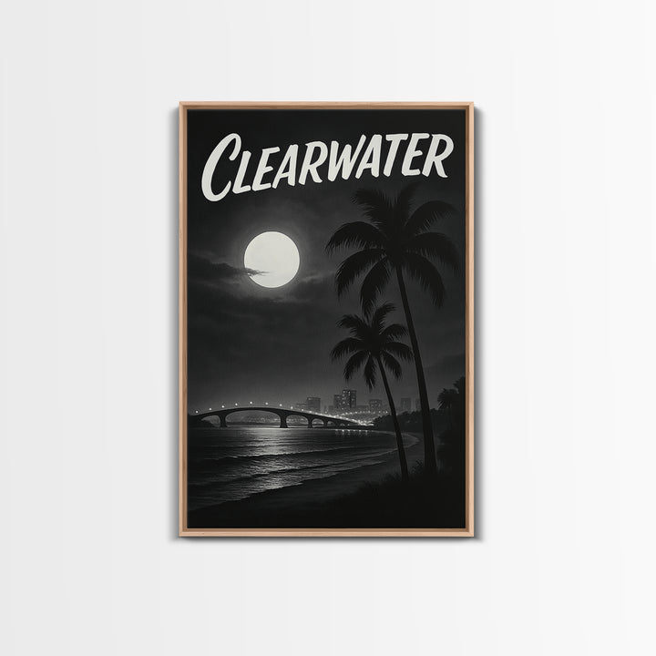 Clearwater Florida Travel Poster, Framed Canvas Print, Dark Moody City Wall Art, Clearwater Wall Art, Travel Poster Set, Travel Art Print