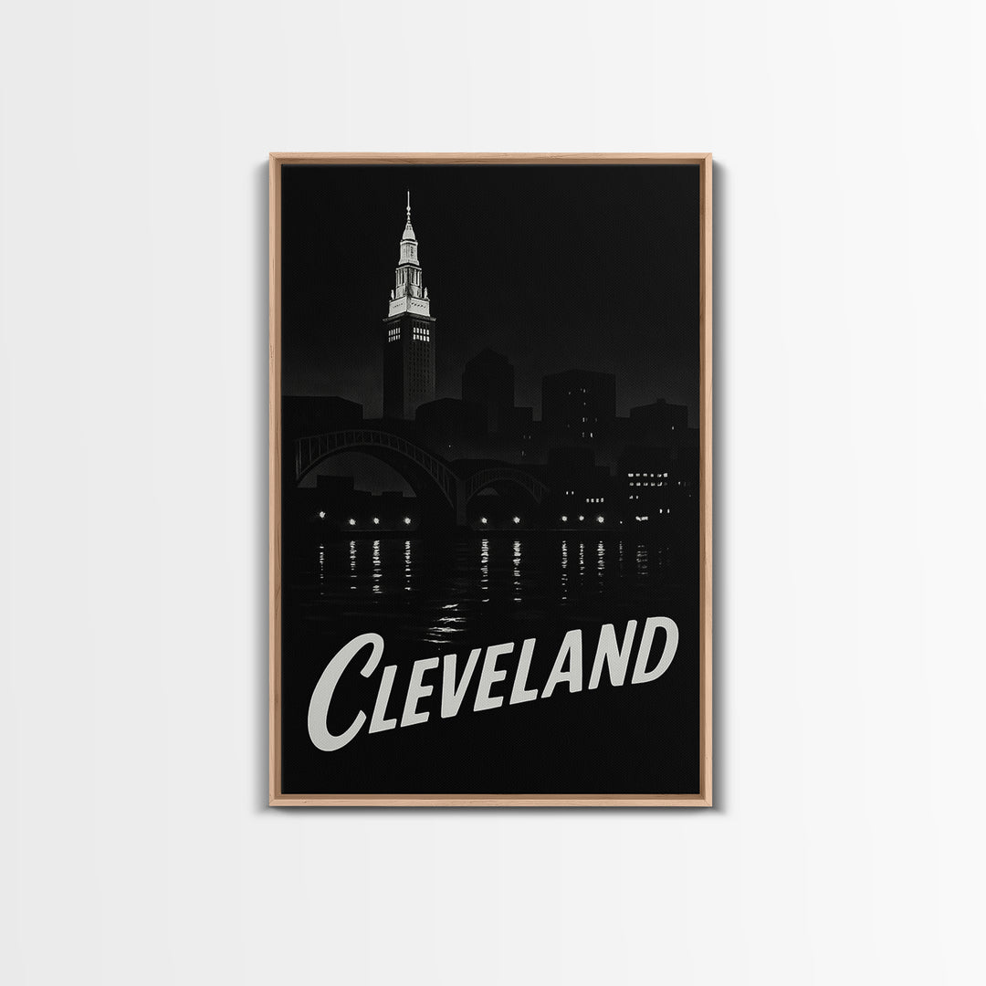 Cleveland Travel Poster, Framed Canvas Print, Vintage Noir Poster Art ...