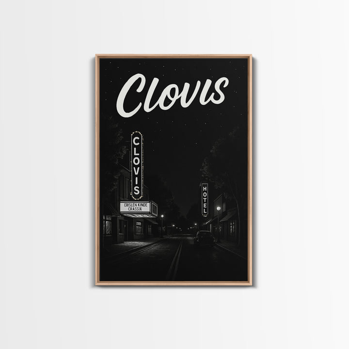 Clovis Travel Poster, Framed Canvas Print, Dark Moody City Wall Art, Clovis Poster Print, Vintage Travel Print, City Travel Prints