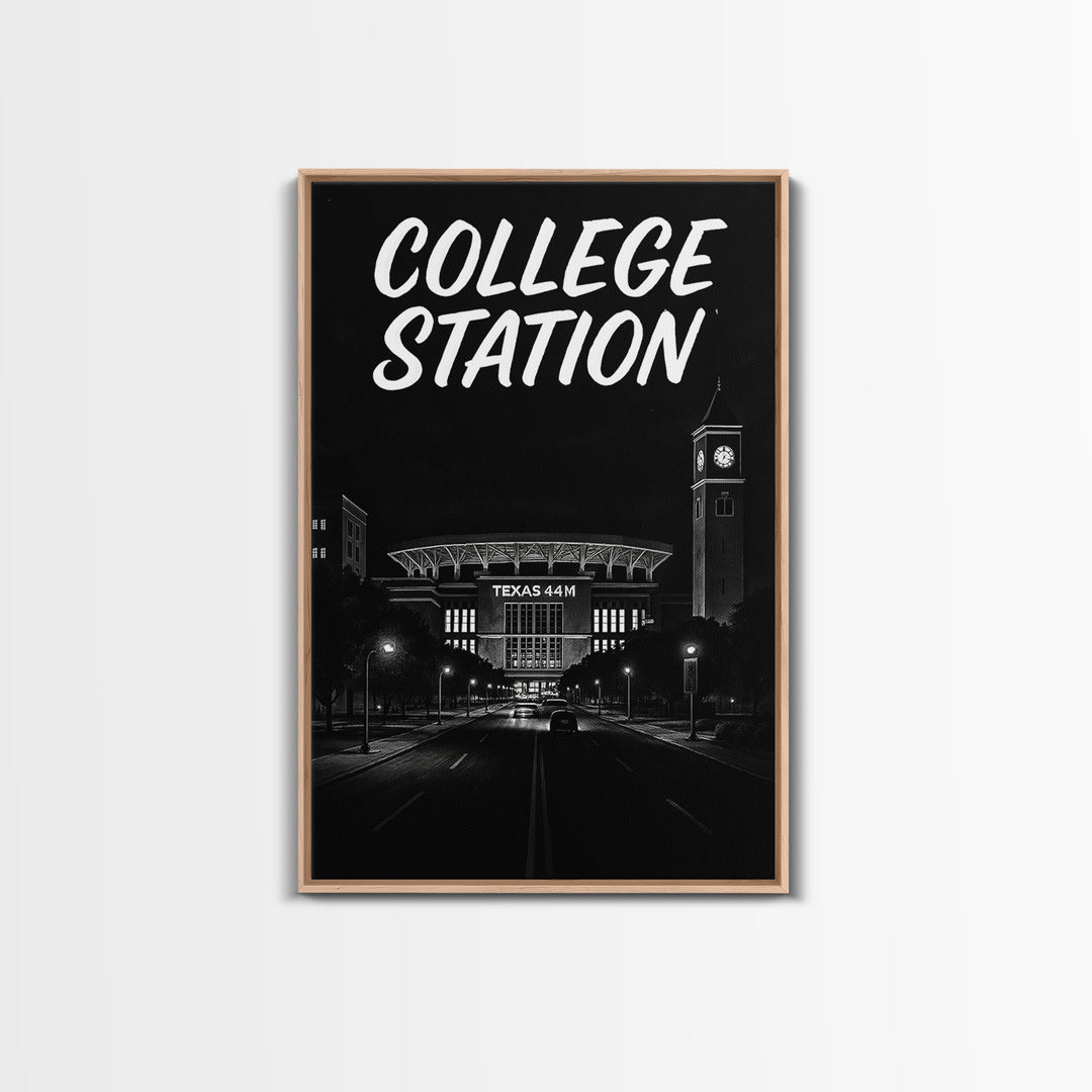 College Station Travel Poster, Canvas Print, Night Street Poster Art, College Station City Art, Travel Poster Art, Vintage Travel Art