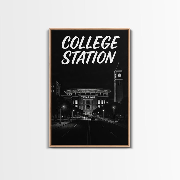 College Station Travel Poster, Canvas Print, Night Street Poster Art, College Station City Art, Travel Poster Art, Vintage Travel Art