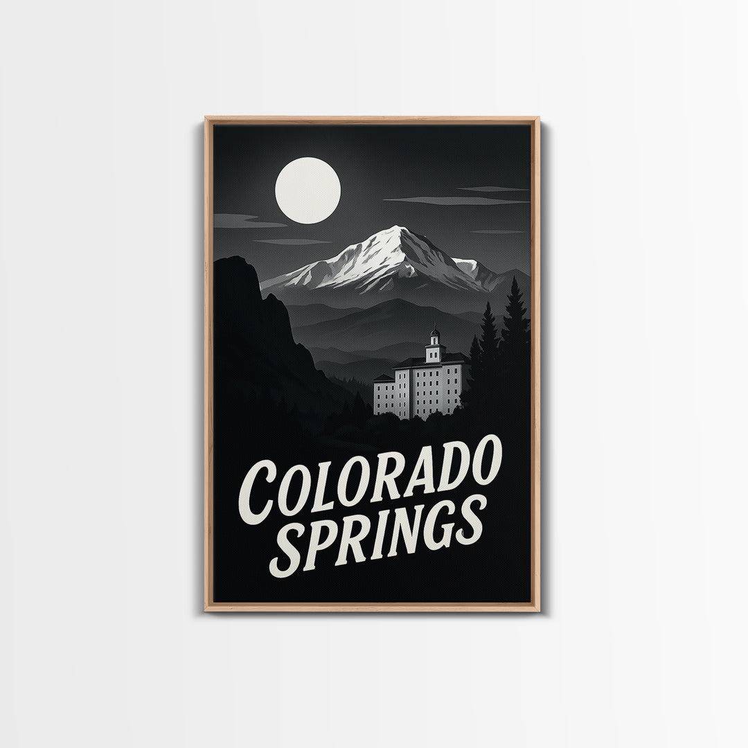 Colorado Springs Travel Poster, Canvas Print, Black And White Travel Art, Colorado Springs City Art, Travel Poster Art, City Illustration