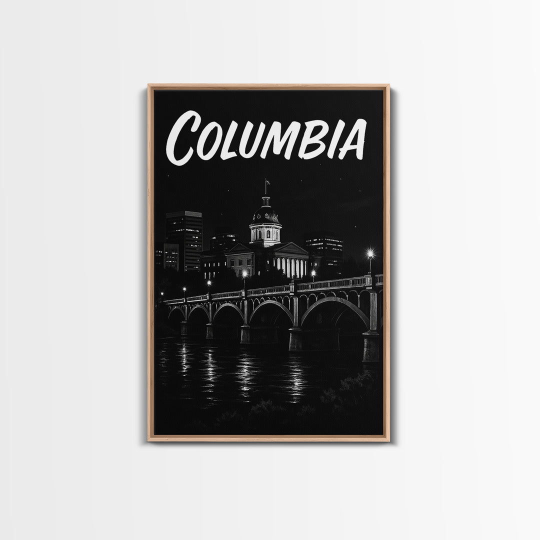 Columbia South Carolina Travel Poster, Canvas Print, Night Street Poster Art, Columbia Travel Art, Travel Prints, Art Print, Travel Wall Art