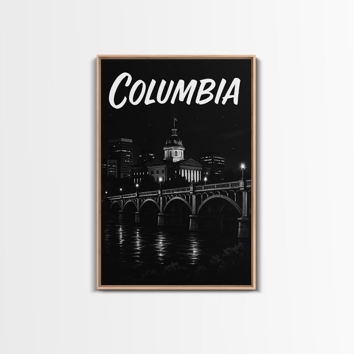 Columbia South Carolina Travel Poster, Canvas Print, Night Street Poster Art, Columbia Travel Art, Travel Prints, Art Print, Travel Wall Art