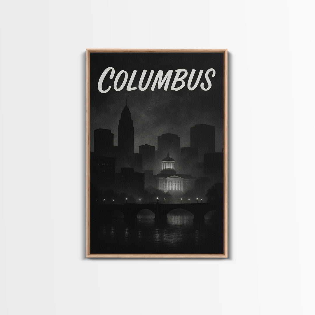 Columbus Travel Poster, Canvas Print, Vintage Noir Poster Art, Columbus Wall Art, Travel Poster Art, Vintage Travel Print, Travel Wall Art