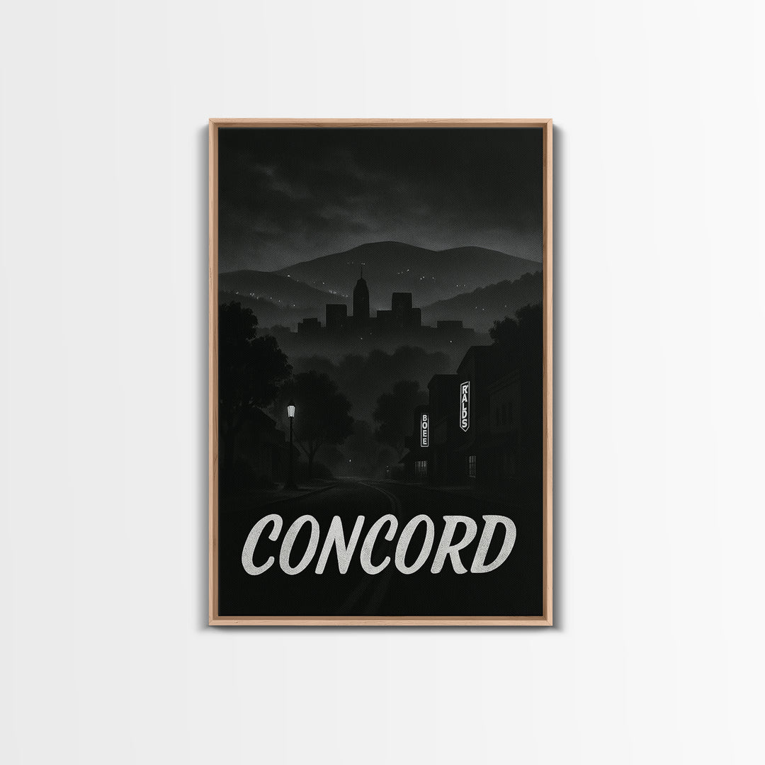 Concord California Travel Poster, Framed Canvas Print, Black And White Travel Art, Concord Travel Art, Travel Wall Art, City Illustration