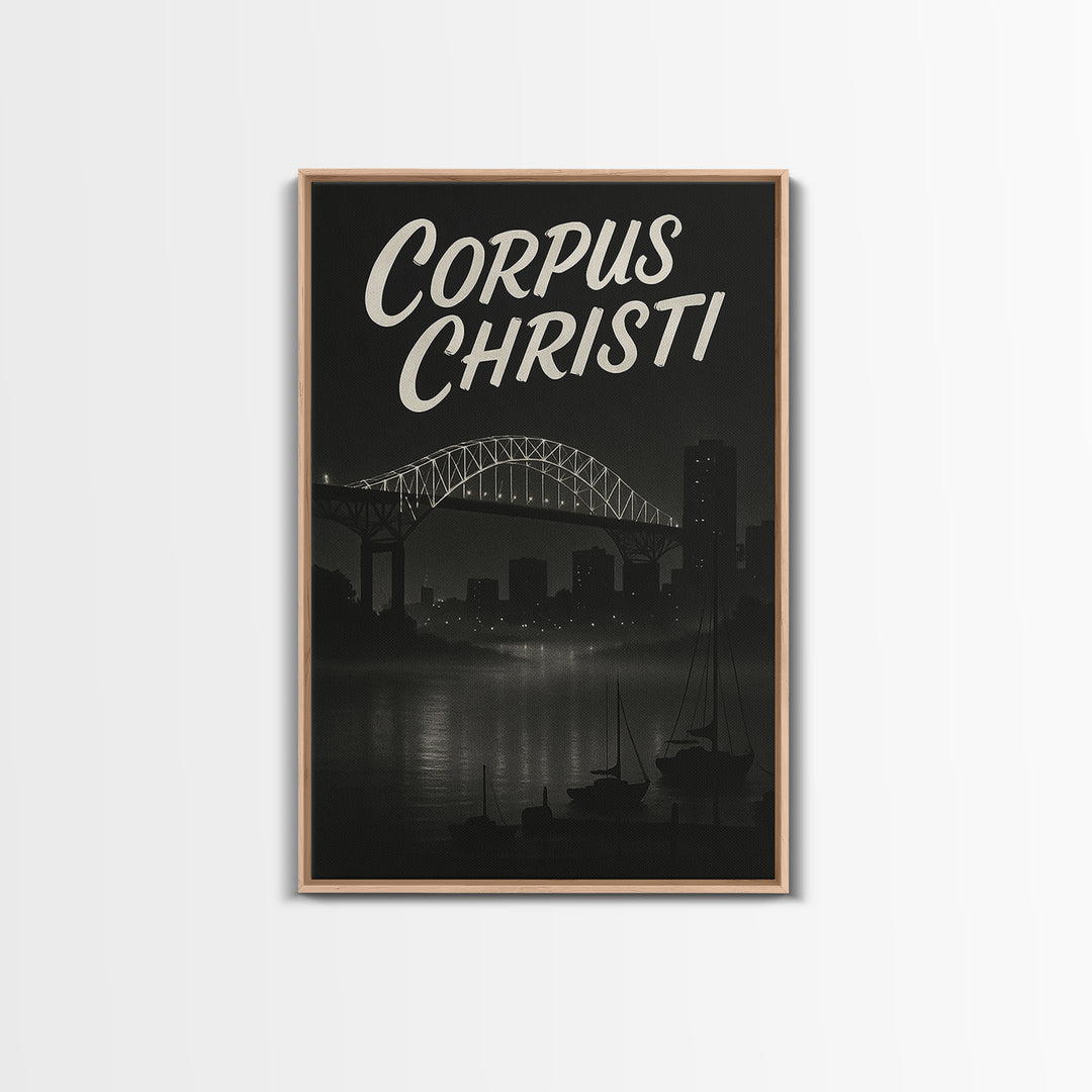 Corpus Christi Travel Poster, Framed Canvas Print, Night Street Poster Art, Corpus Christi Travel Art, Living Room Wall Art, Home Decor