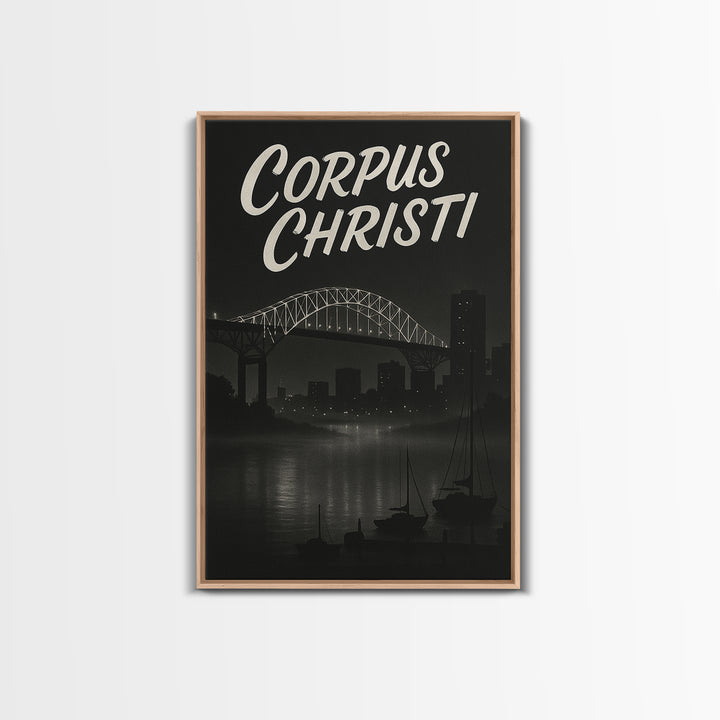 Corpus Christi Travel Poster, Framed Canvas Print, Night Street Poster Art, Corpus Christi Travel Art, Living Room Wall Art, Home Decor