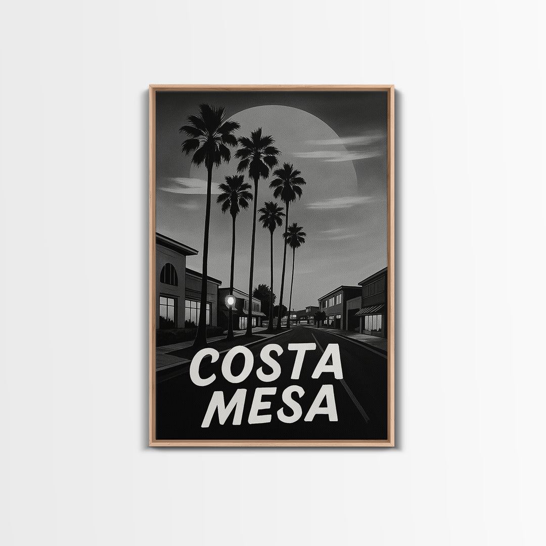 Costa Mesa Travel Poster, Framed Canvas Print, Night Street Poster Art, Costa Mesa Poster Print, Eclectic Wall Decor, Retro Travel Print