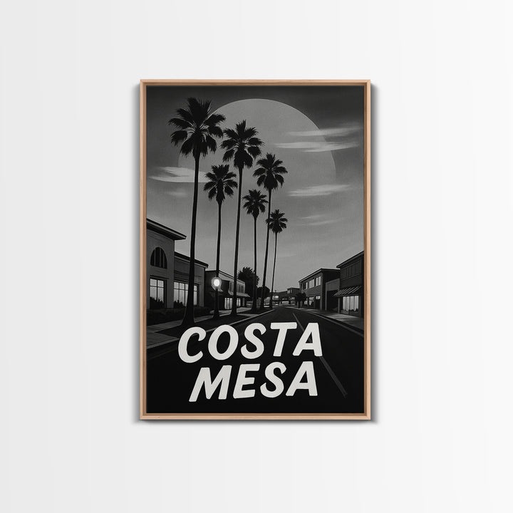 Costa Mesa Travel Poster, Framed Canvas Print, Night Street Poster Art, Costa Mesa Poster Print, Eclectic Wall Decor, Retro Travel Print