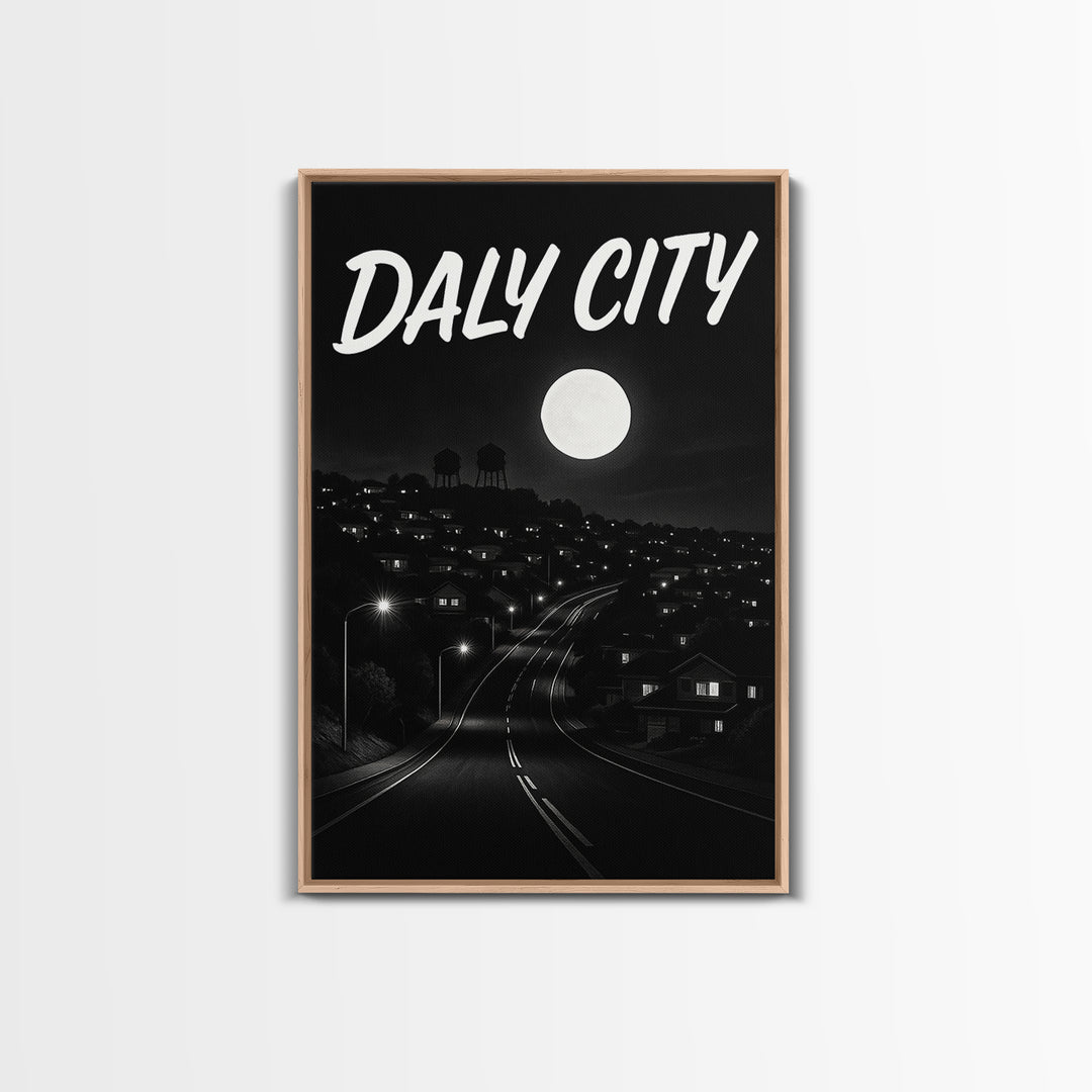 Daly City California Travel Poster, Canvas Print, Dark Moody City Wall Art, Daly City Poster Print, Travel Wall Art, Gift For Travelers