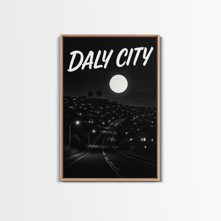 Daly City California Travel Poster, Canvas Print, Dark Moody City Wall Art, Daly City Poster Print, Travel Wall Art, Gift For Travelers