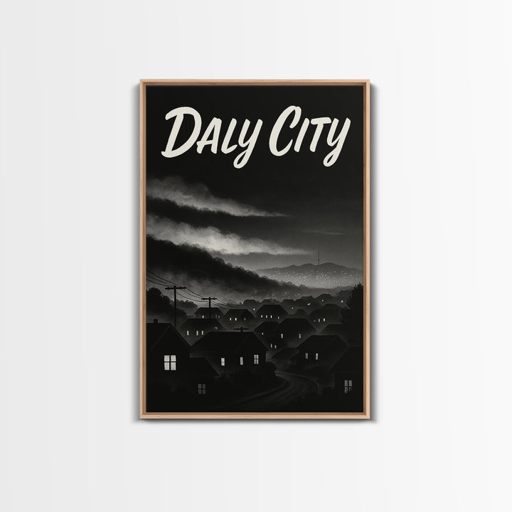 Daly City Travel Poster, Framed Canvas Print, Vintage Noir Poster Art, Daly City Art Print, Travel Poster Art, City Illustration