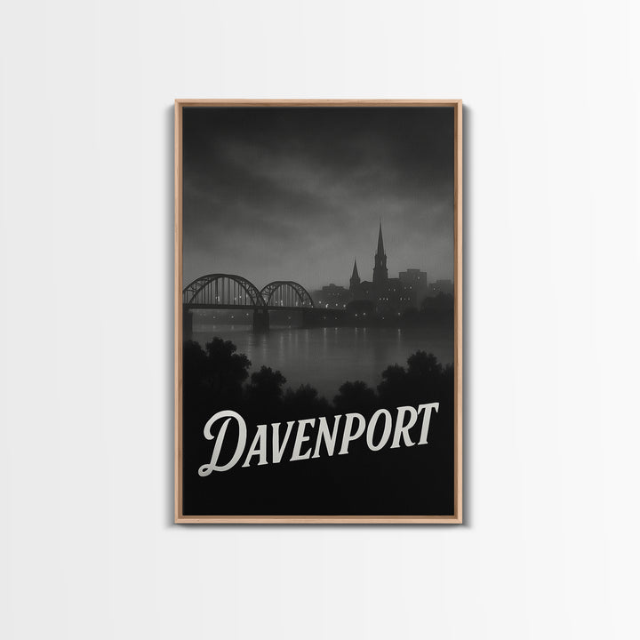 Davenport Iowa Travel Poster, Canvas Print, Night Street Poster Art, Davenport City Art, Travel Art Print, Vintage Travel Print, Travel Gift