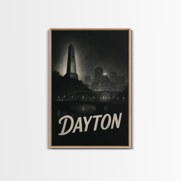 Dayton Ohio Travel Poster, Canvas Print, Night Street Poster Art, Dayton City Art, Travel Wall Art, Retro Travel Print, Vintage Travel Art