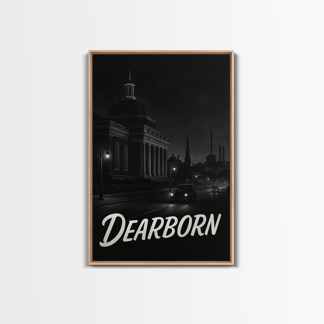 Dearborn Michigan Travel Poster, Framed Canvas Print, Vintage Noir Poster Art, Dearborn Art Print, Living Room Wall Art, Vintage Travel Art