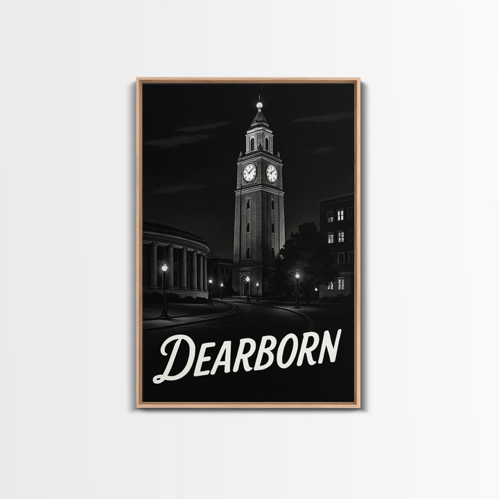 Dearborn Travel Poster, Framed Canvas Print, Dark Moody City Wall Art, Dearborn Poster Print, Home Office Decor, Travel Poster Set