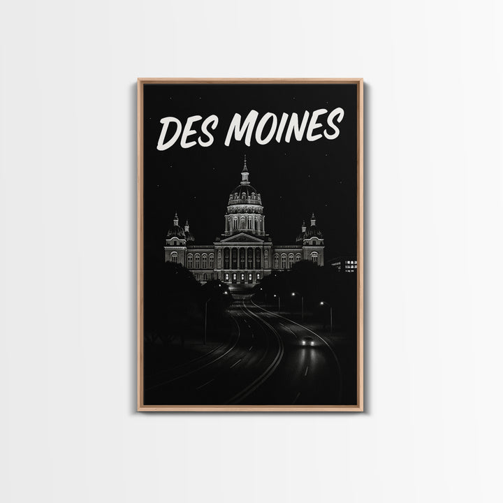 Des Moines Travel Poster, Canvas Print, Black And White Travel Art, Des Moines Wall Art, Travel Art Print, Gift For Travelers, Design 2