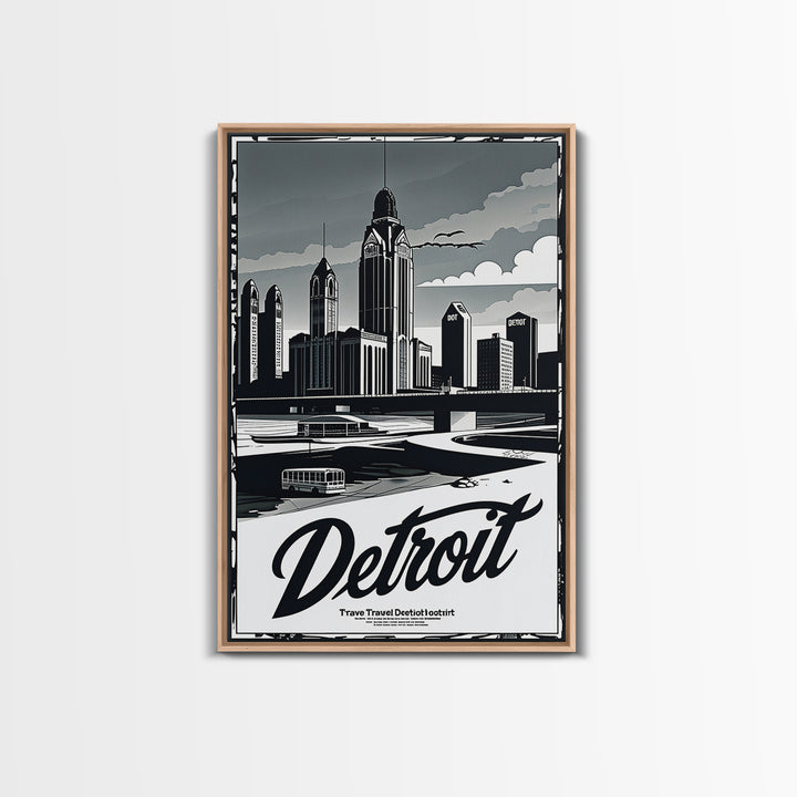 Detroit Travel Poster, Canvas Print, Dark Moody City Wall Art, Detroit Travel Art, Home Office Decor, Modern Wall Decor, Gift For Travelers