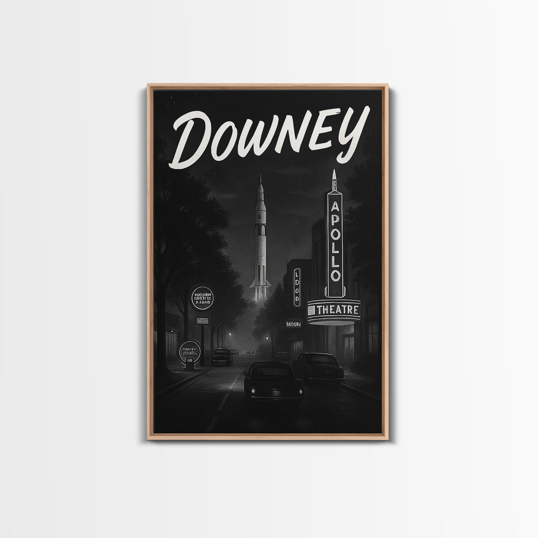 Downey California Travel Poster, Canvas Print, Black And White Travel Art, Downey Art Print, Travel Prints, City Poster, Travel Print
