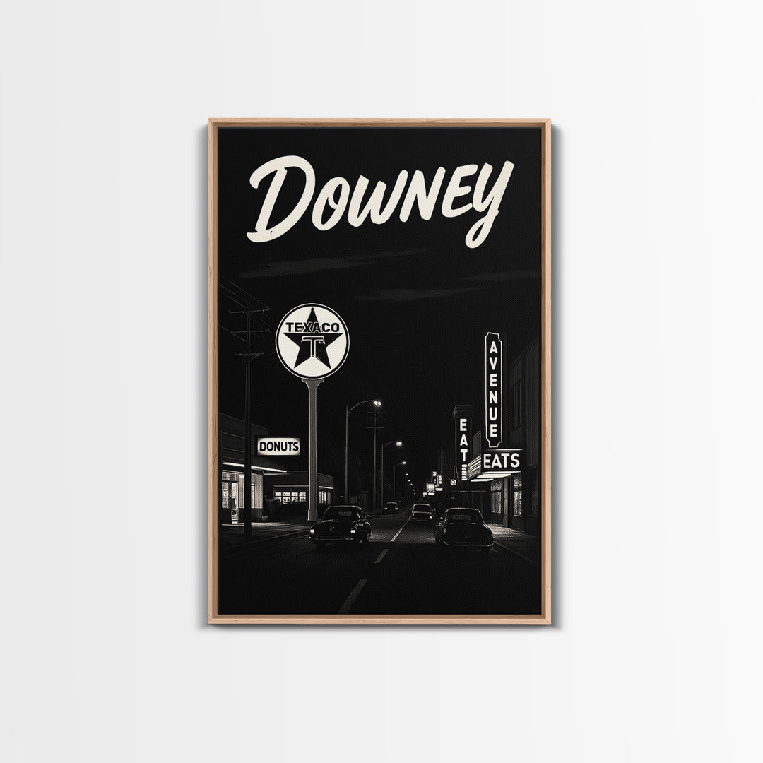 Downey Travel Poster, Canvas Print, Dark Moody City Wall Art, Downey Art Print, Travel Wall Decor, Travel Art Print, City Art Print