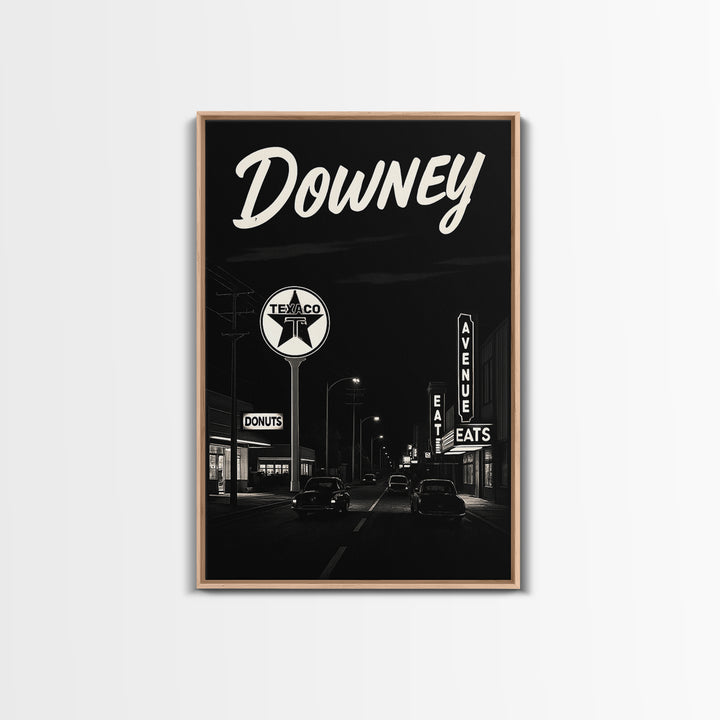 Downey Travel Poster, Canvas Print, Dark Moody City Wall Art, Downey Art Print, Travel Wall Decor, Travel Art Print, City Art Print
