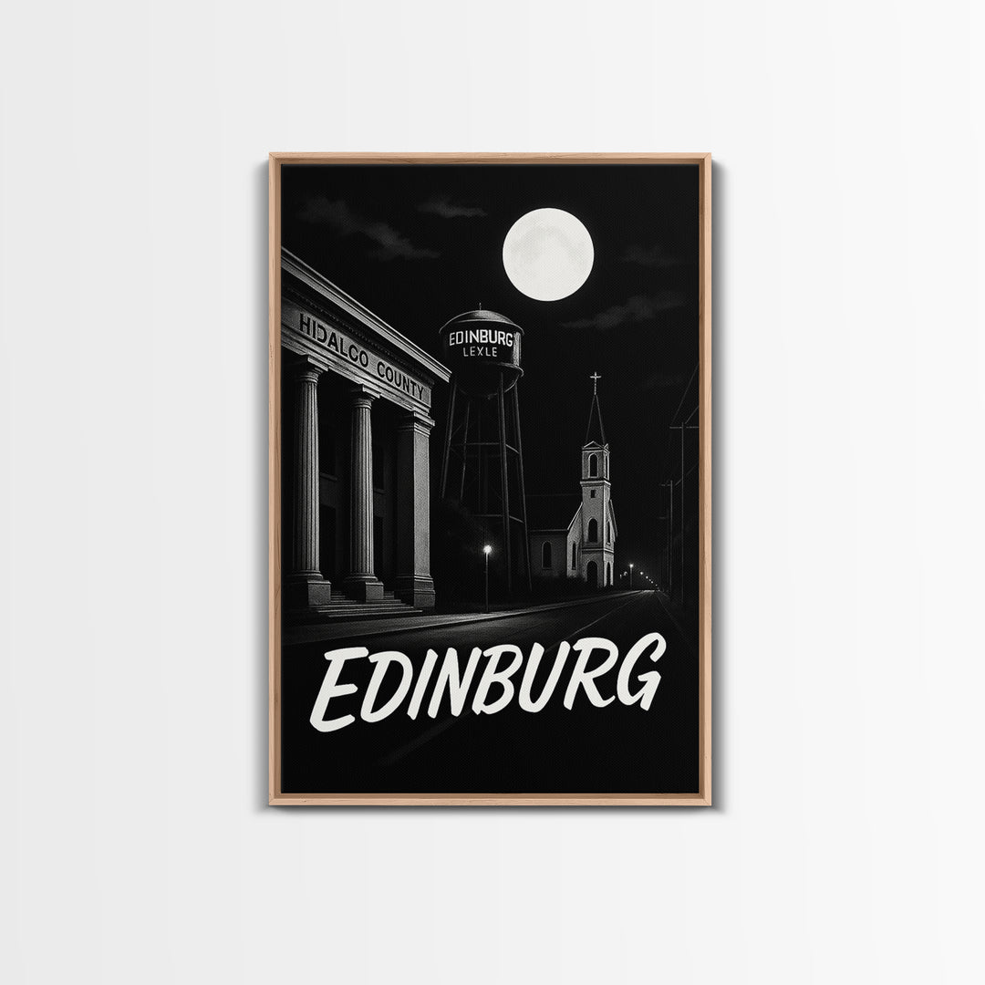 Edinburg Texas Travel Poster, Canvas Print, Black And White Travel Art, Edinburg Travel Art, Fine Art Print, Travel Art, City Art Print