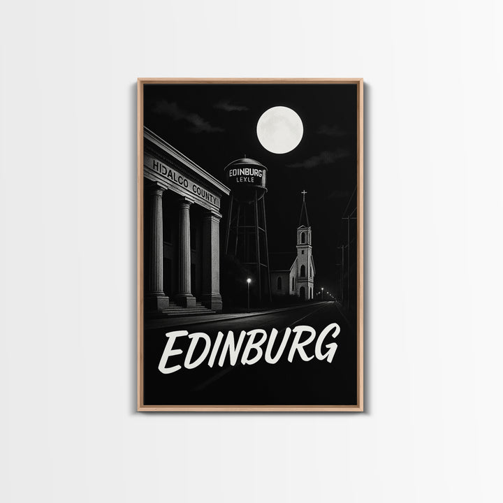 Edinburg Texas Travel Poster, Canvas Print, Black And White Travel Art, Edinburg Travel Art, Fine Art Print, Travel Art, City Art Print