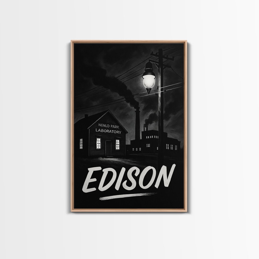 Edison Travel Poster, Canvas Print, Night Street Poster Art, Edison Wall Art, City Illustration, Travel Poster Art, Vintage Travel Art