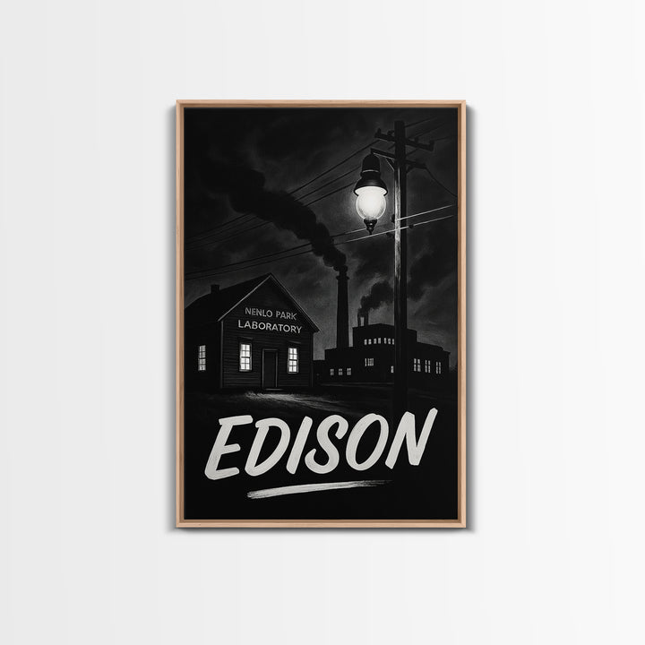 Edison Travel Poster, Canvas Print, Night Street Poster Art, Edison Wall Art, City Illustration, Travel Poster Art, Vintage Travel Art