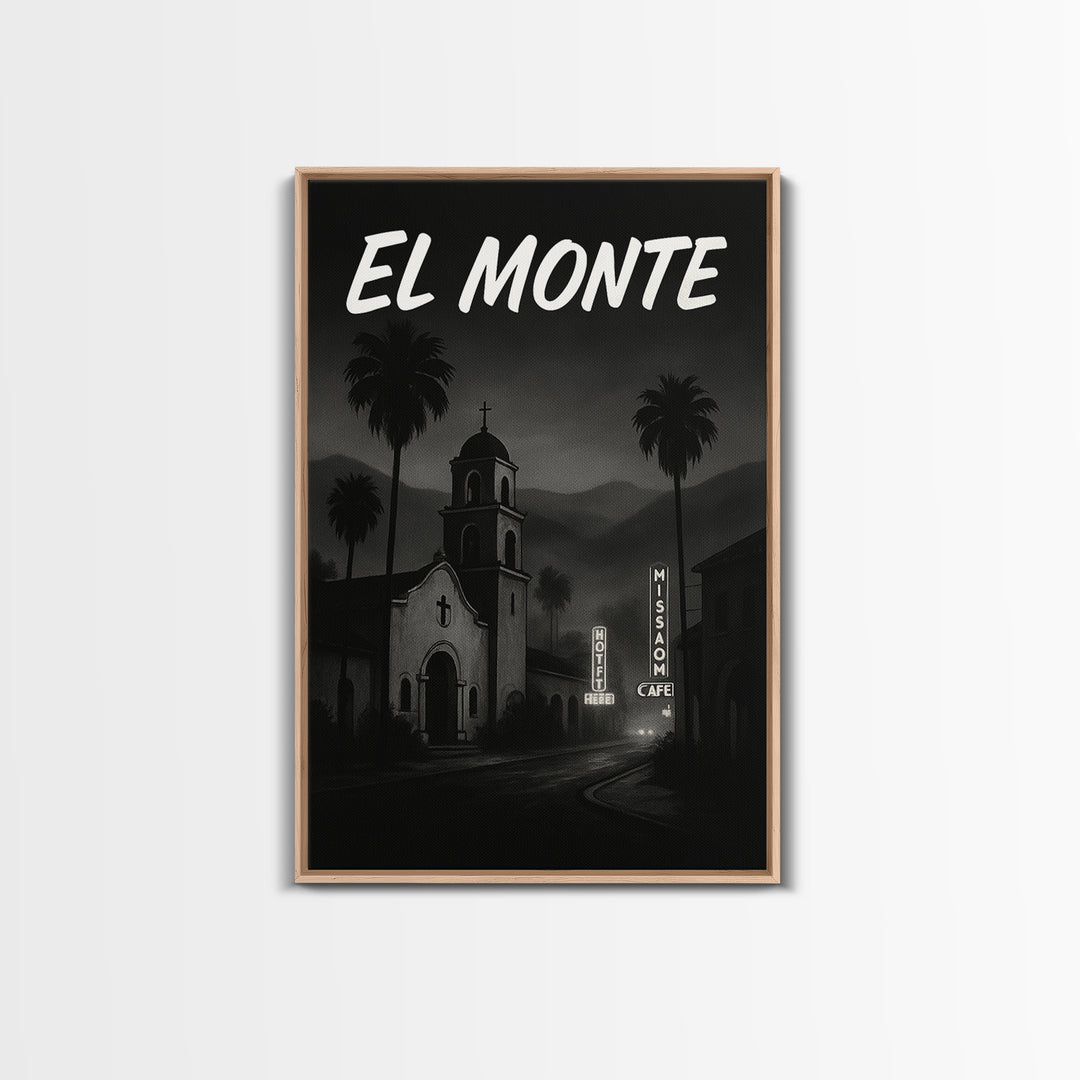El Monte California Travel Poster, Canvas Print, Dark Moody City Wall Art, El Monte Travel Art, Wall Decor, Office Decor, Wanderlust Decor