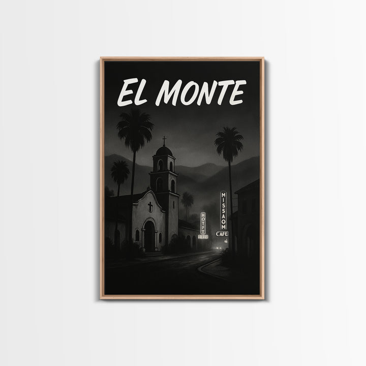 El Monte California Travel Poster, Canvas Print, Dark Moody City Wall Art, El Monte Travel Art, Wall Decor, Office Decor, Wanderlust Decor