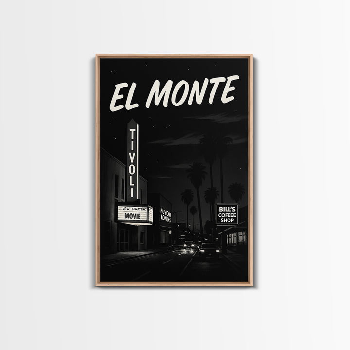 El Monte Travel Poster, Framed Canvas Print, Vintage Noir Poster Art, El Monte Wall Art, Vintage City Art, Retro Travel Print, Design 2