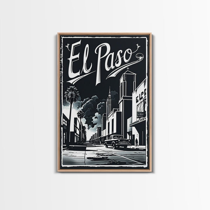 El Paso Travel Poster, Canvas Print, Night Street Poster Art, El Paso Wall Art, Fine Art Print, Vintage City Poster, City Travel Prints