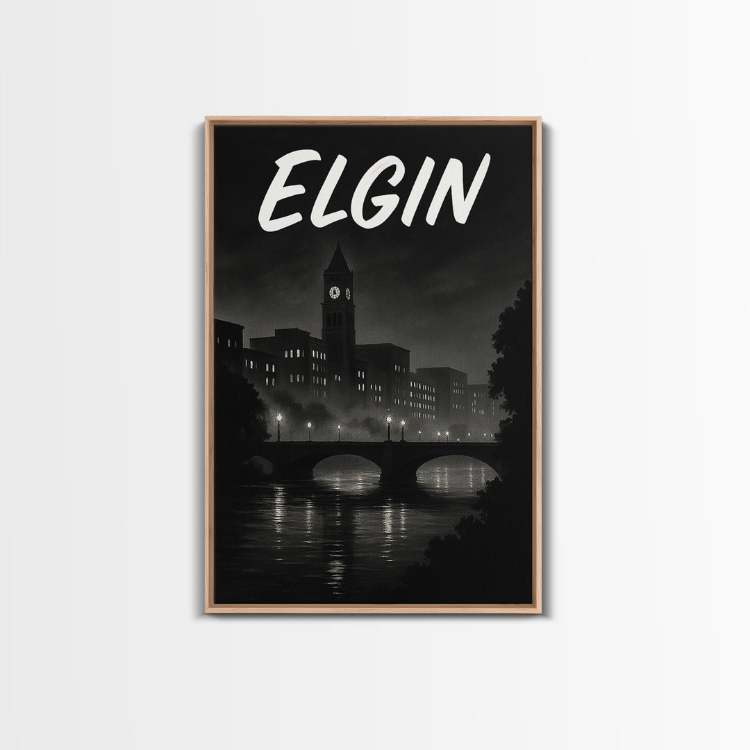 Elgin Illinois Travel Poster, Canvas Print, Dark Moody City Wall Art, Elgin City Art, Travel Poster Art, Wall Art, Travel Wall Decor
