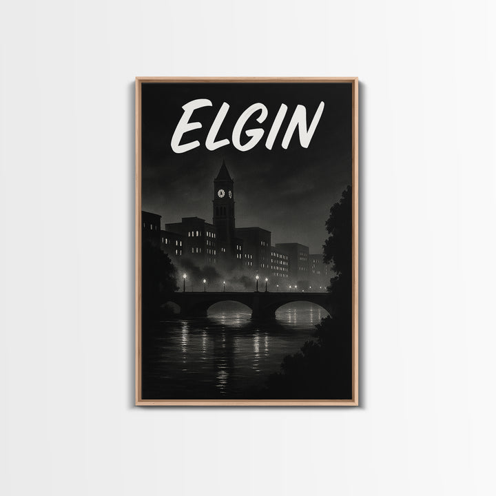 Elgin Illinois Travel Poster, Canvas Print, Dark Moody City Wall Art, Elgin City Art, Travel Poster Art, Wall Art, Travel Wall Decor