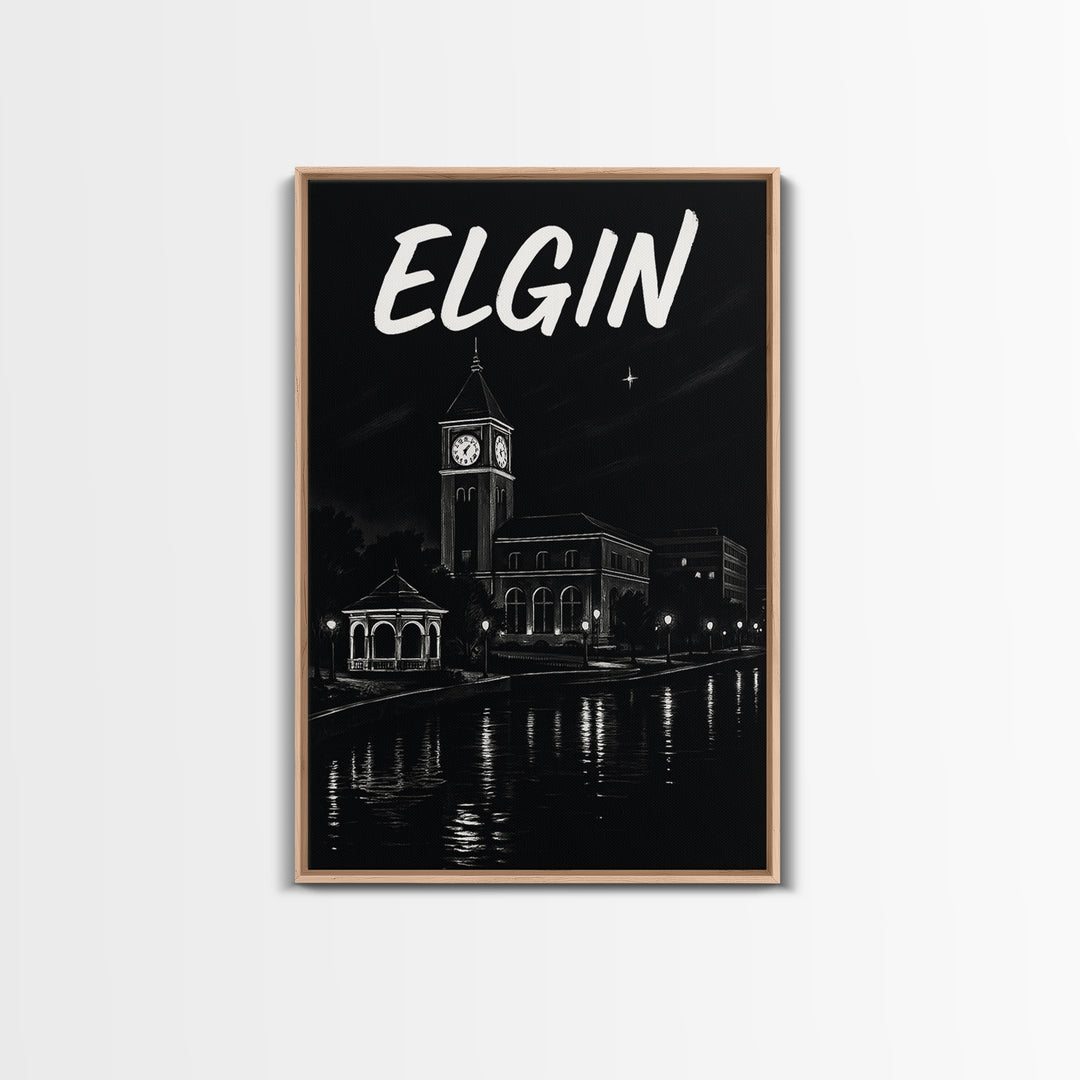 Elgin Travel Poster, Framed Canvas Print, Dark Moody City Wall Art, Elgin City Art, Travel Art Print, Gift For Travelers, Travel Poster Set