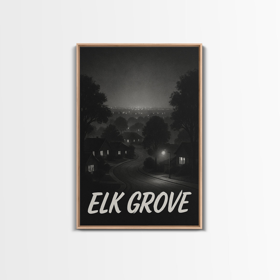 Elk Grove California Travel Poster, Canvas Print, Dark Moody City Wall Art, Elk Grove Art Print, Art Print, Travel Poster Set