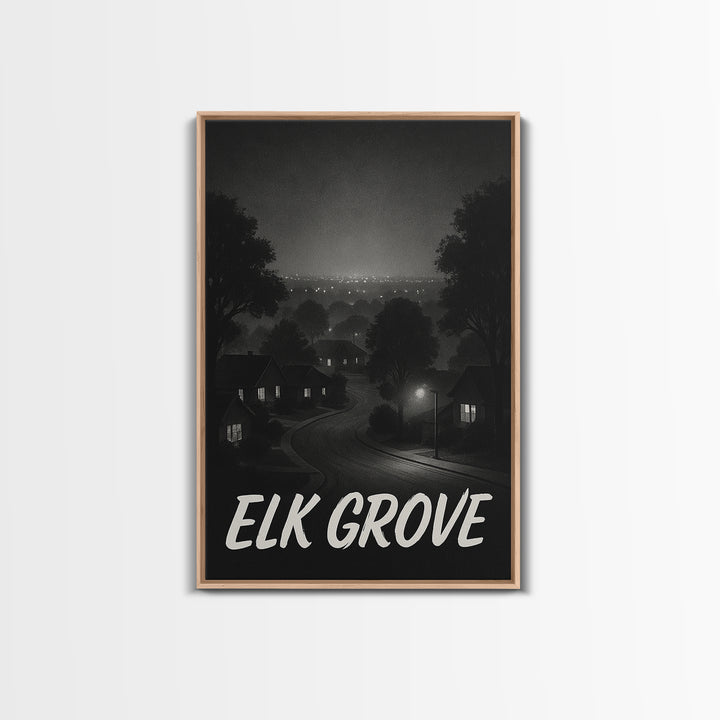 Elk Grove California Travel Poster, Canvas Print, Dark Moody City Wall Art, Elk Grove Art Print, Art Print, Travel Poster Set