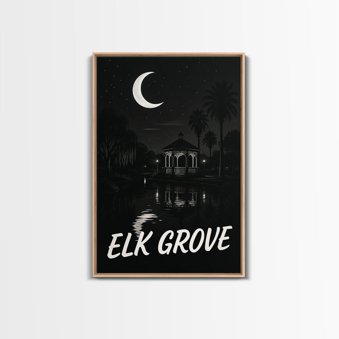 Elk Grove Travel Poster, Canvas Print, Dark Moody City Wall Art, Elk Grove Art Print, Wanderlust Decor, City Art Print, Travel Art Print