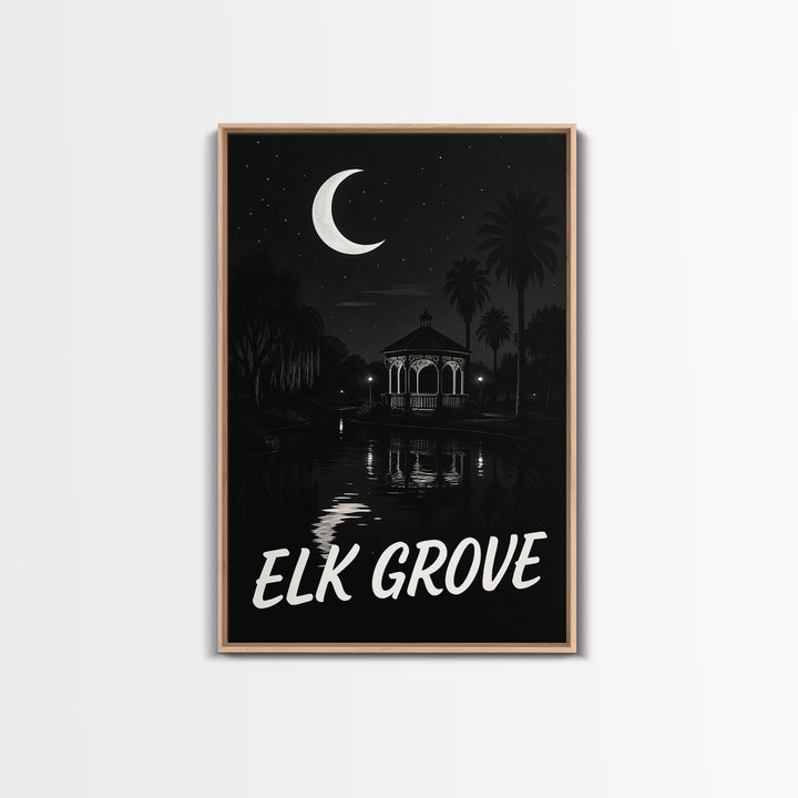 Elk Grove Travel Poster, Canvas Print, Dark Moody City Wall Art, Elk Grove Art Print, Wanderlust Decor, City Art Print, Travel Art Print