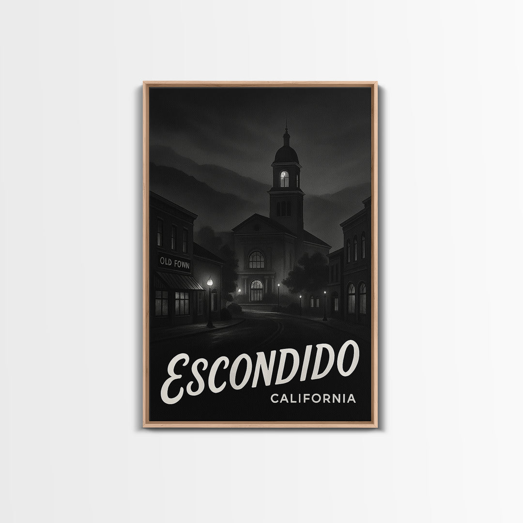 Escondido California Travel Poster, Canvas Print, Dark Moody City Wall Art, Escondido Art Print, Watercolor Urban Skyline, Travel Print