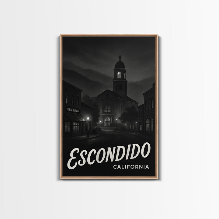 Escondido California Travel Poster, Canvas Print, Dark Moody City Wall Art, Escondido Art Print, Watercolor Urban Skyline, Travel Print