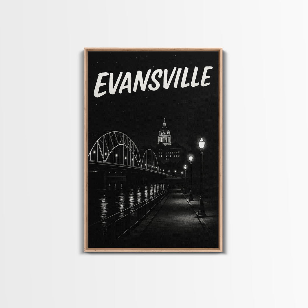 Evansville Travel Poster, Canvas Print, Black And White Travel Art, Evansville Travel Art, Home Office Decor, City Illustration