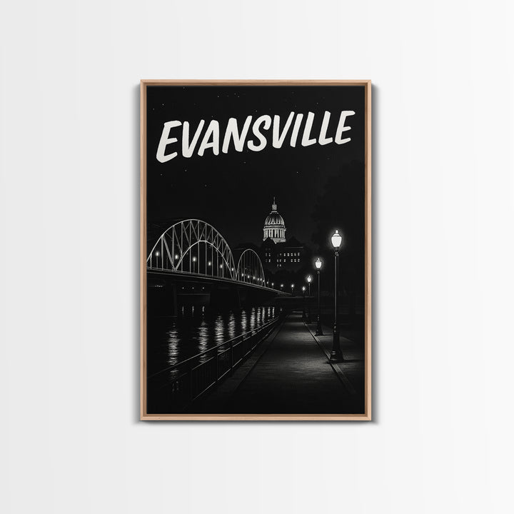 Evansville Travel Poster, Canvas Print, Black And White Travel Art, Evansville Travel Art, Home Office Decor, City Illustration