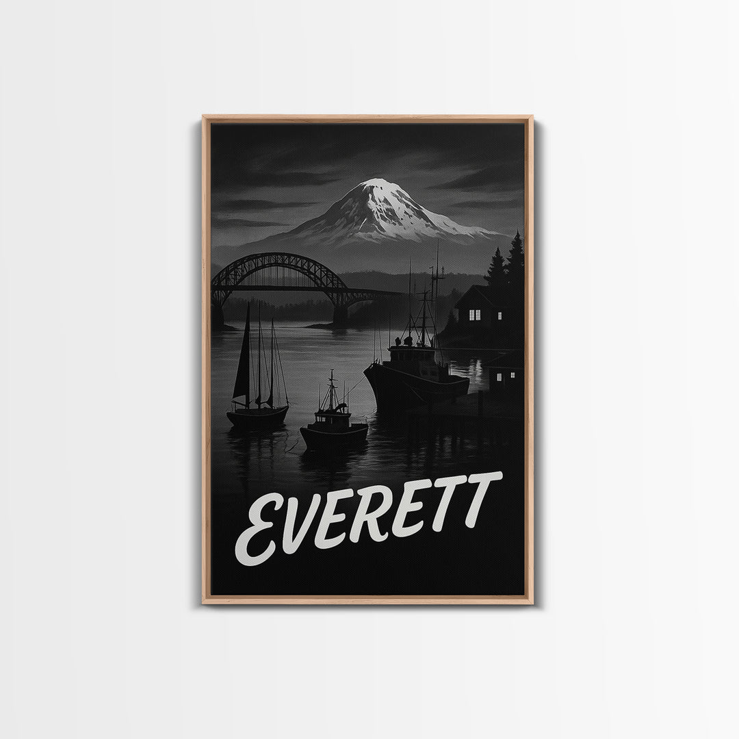 Everett Washington Travel Poster, Canvas Print, Black And White Travel Art, Everett Art Print, Vintage City Art, Wall Art, Poster Print